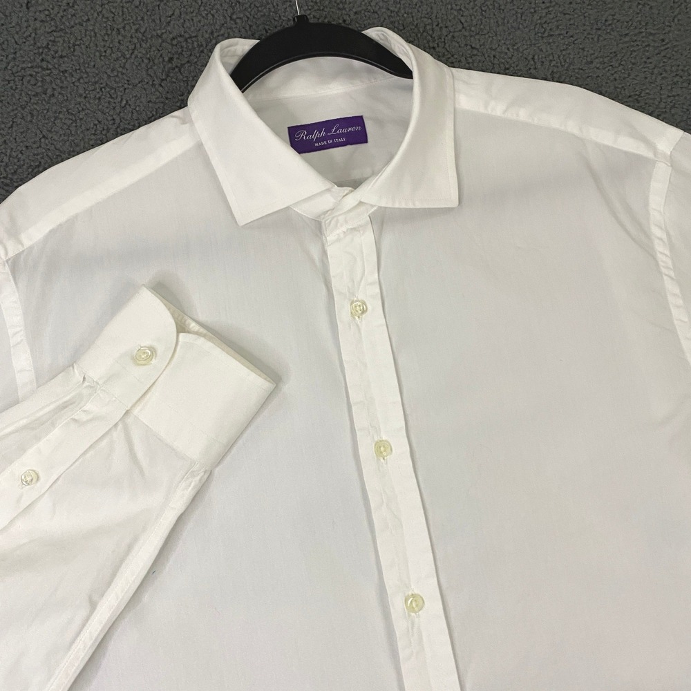 Ralph Lauren Purple Label Dress Shirt Mens 17 Large White Cotton Italy Luxury